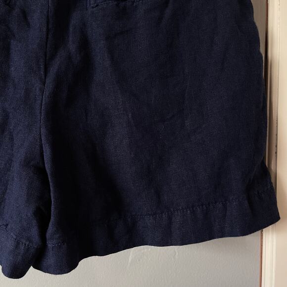 L'AGENCE Hillary Paperbag Shorts Marine Navy Blue Sz 26 Linen High Waisted Chic - Picture 15 of 16